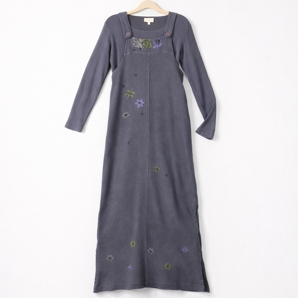 Vintage 90s Chalet 2pc Maxi Dress sz Small Handpainted Knit Overall Style Strap